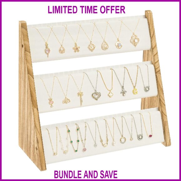 3 Tier Wood Necklace Display Stand Holds 72 Jewelry Organizer